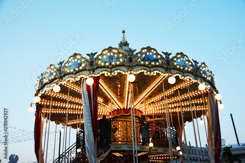carousel, park, fun, merry-go-round, amusement, ride, fair, carnival, horse, night, moscow, moskva, spring decor, love, center, easter, passover, pasch, architecture, building, street, city, old © loveart