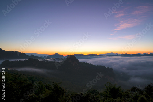 View point,Mist,Morning light,Sun rise,at Baan Ja Bo,Mae Hong Son,Thailand.Beautiful views.