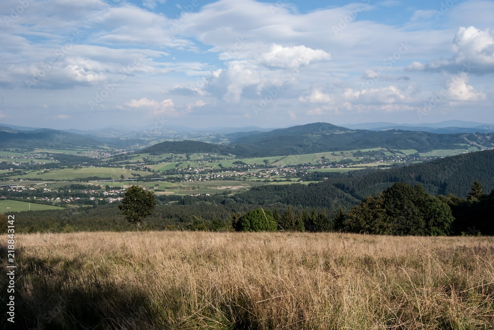 view from Mala Kycera hill in Moravskoslezske Beskydy mountains in Czech republic
