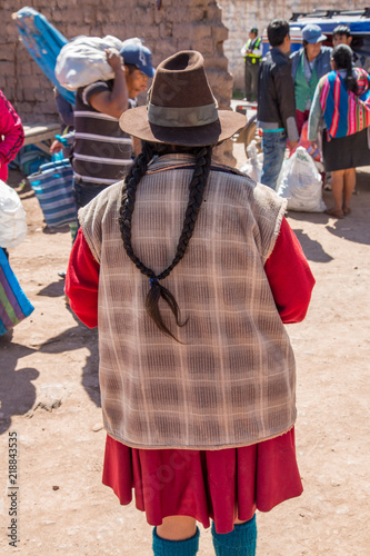 Traditional Hat and Braids, Peruvian Woman, Pisac Market, Sacred Valley, Peru