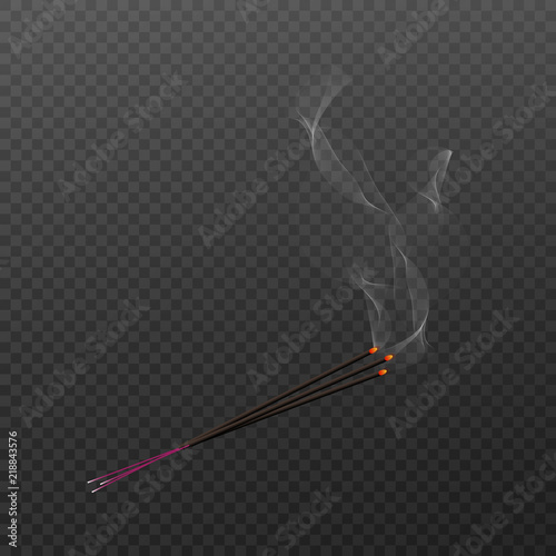 Vector illustration of smoky aroma stick on a stand on transparent background
