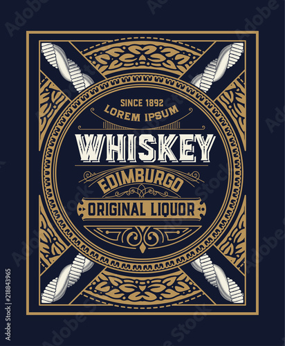Whiskey label with old frames. Vector layered