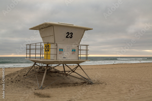 Empty Lifeguards Shack, Pacific Beach at Sunset, San Diego, California
