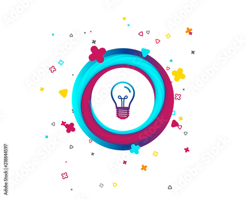 Light bulb icon. Lamp E27 screw socket symbol. Illumination sign. Colorful button with icon. Geometric elements. Vector