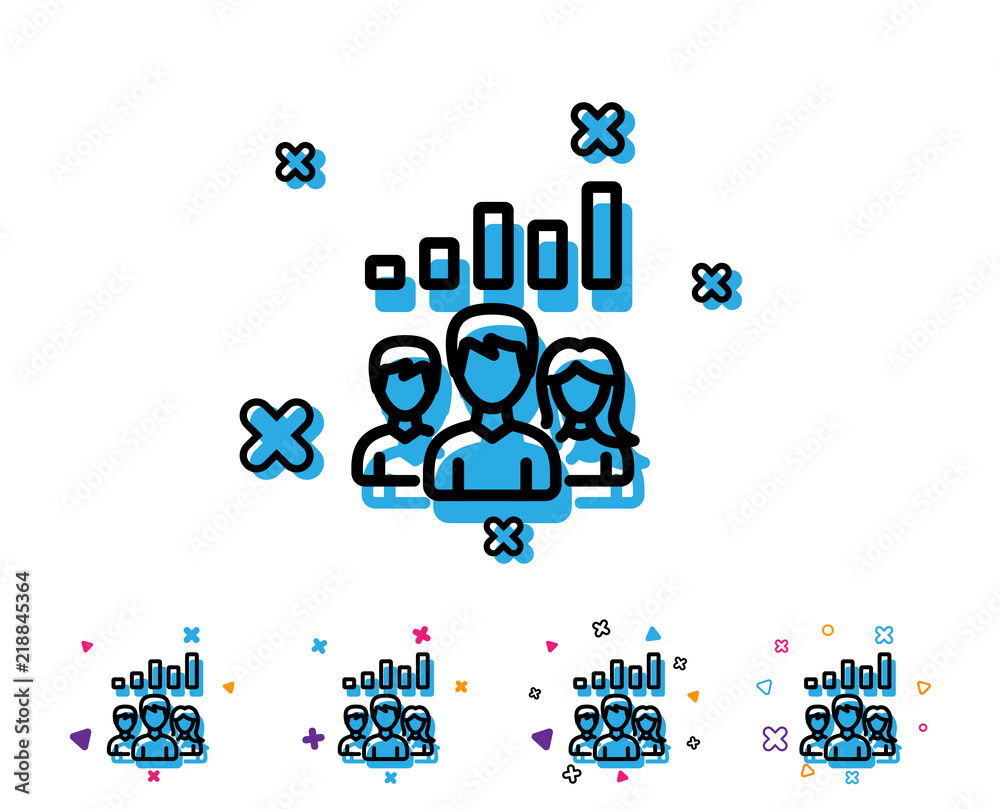 Teamwork results line icon. Group of people sign. Line icon with geometric elements. Bright colourful design. Vector Teamwork results line icon. Group of people sign. Line icon with geometric elements. Bright colourful design. Vector