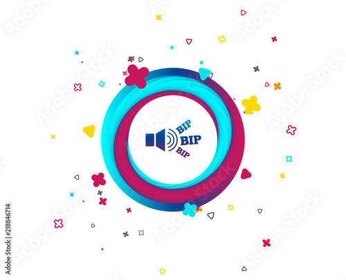 Speaker volume icon. Sound with BIP symbol. Loud signal. Colorful button with icon. Geometric elements. Vector