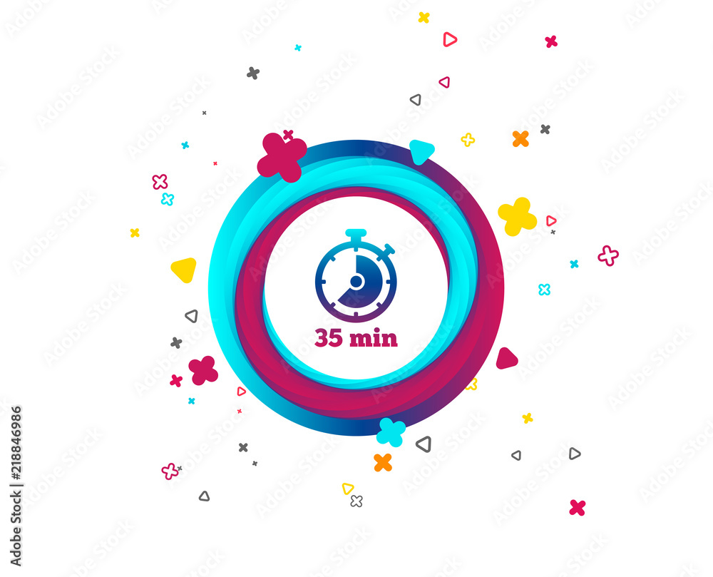 Fototapeta premium Timer sign icon. 35 minutes stopwatch symbol. Colorful button with icon. Geometric elements. Vector