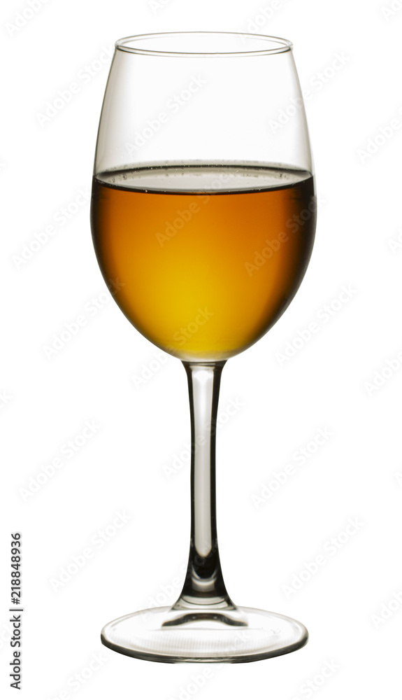 A glass of white wine on white background close up still life image A glass of white wine on white background close up still life image