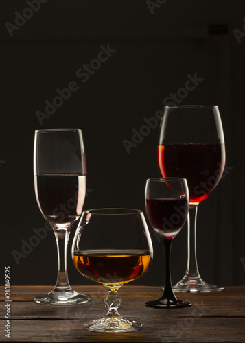 Glass still life image A glass of red wine in a glass on a black background