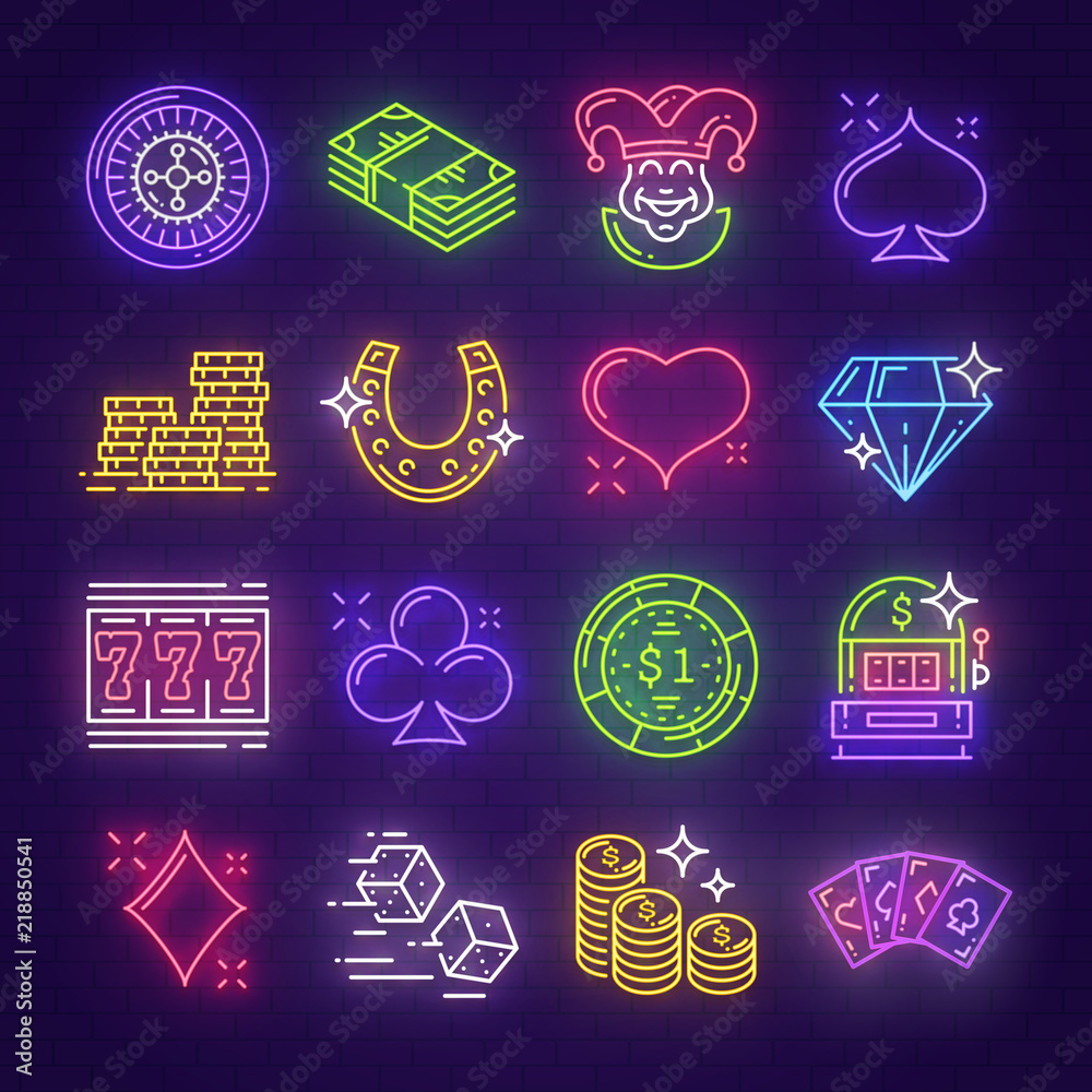 Naklejka premium Neon signboards for casino, poker, gambling