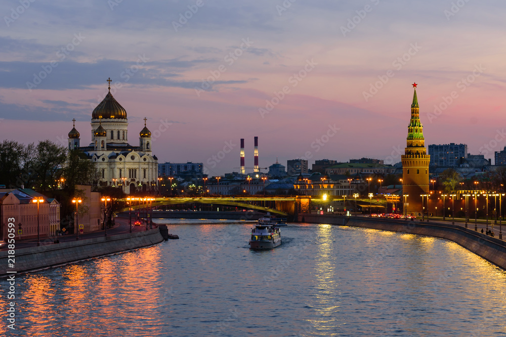 Sunset view of Cathedral of Christ the Savior, Moscow Kremlin and Moscow river. Architecture and landmarks of Moscow, Russia Sunset view of Cathedral of Christ the Savior, Moscow Kremlin and Moscow river. Architecture and landmarks of Moscow, Russia