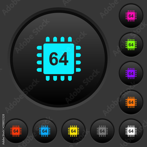 Microprocessor 64 bit architecture dark push buttons with color icons