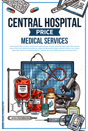 Hospital service price list vector sketch
