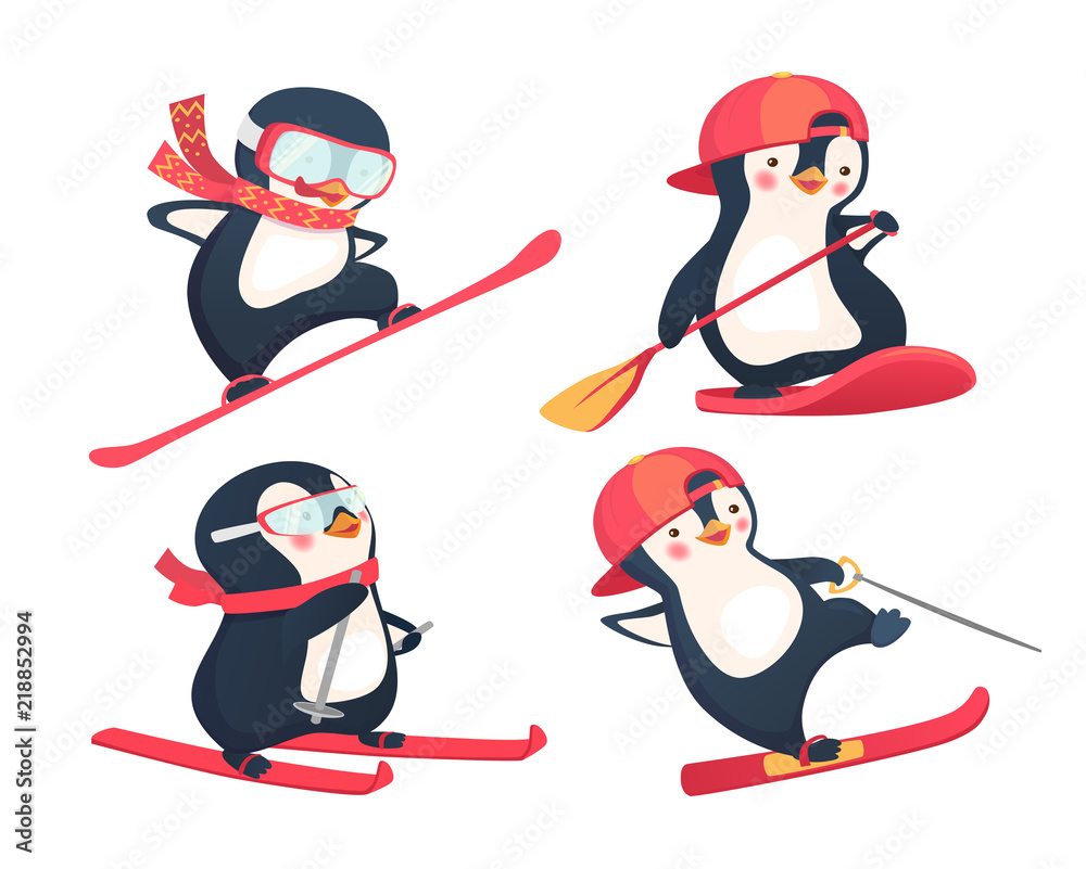 active penguins in winter and summer set