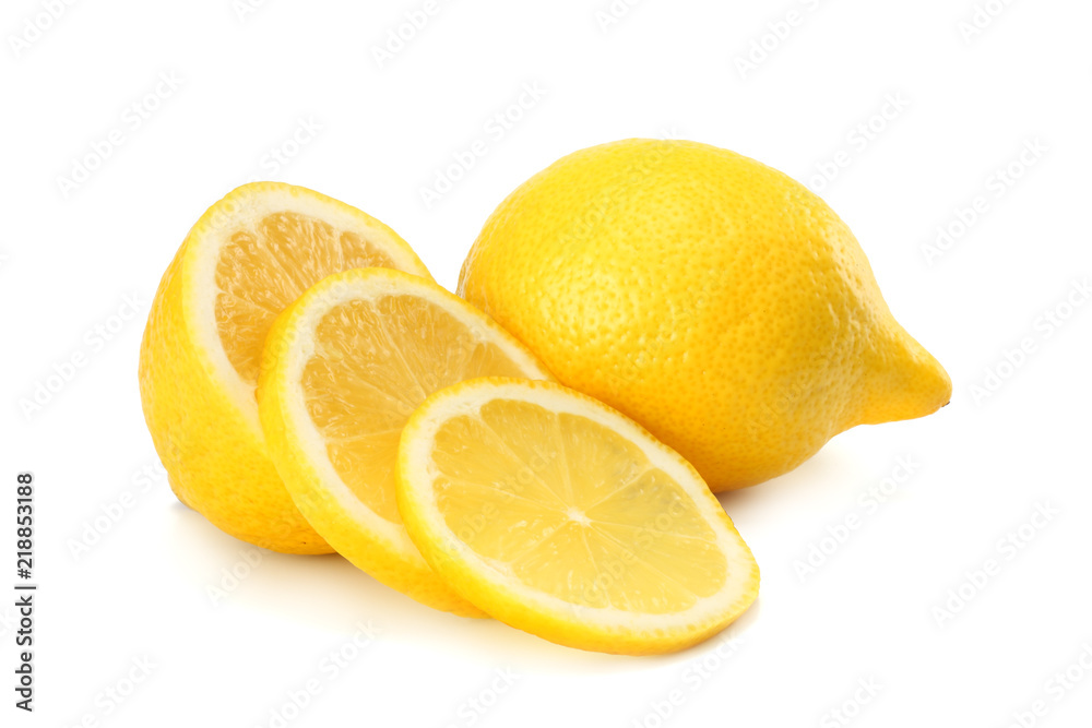 healthy food. lemon with slices isolated on white background healthy food. lemon with slices isolated on white background