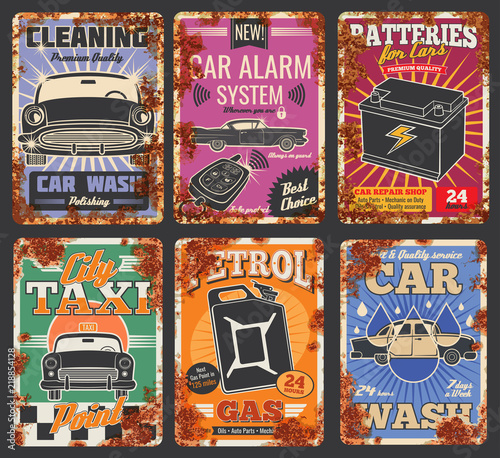 Car service and auto wash posters with rust