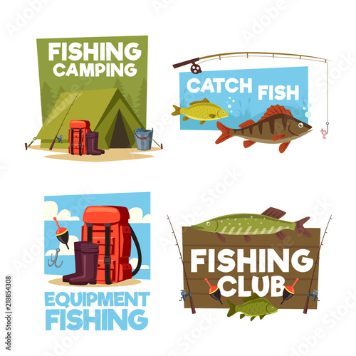 Fisher camping club adventure vector icons