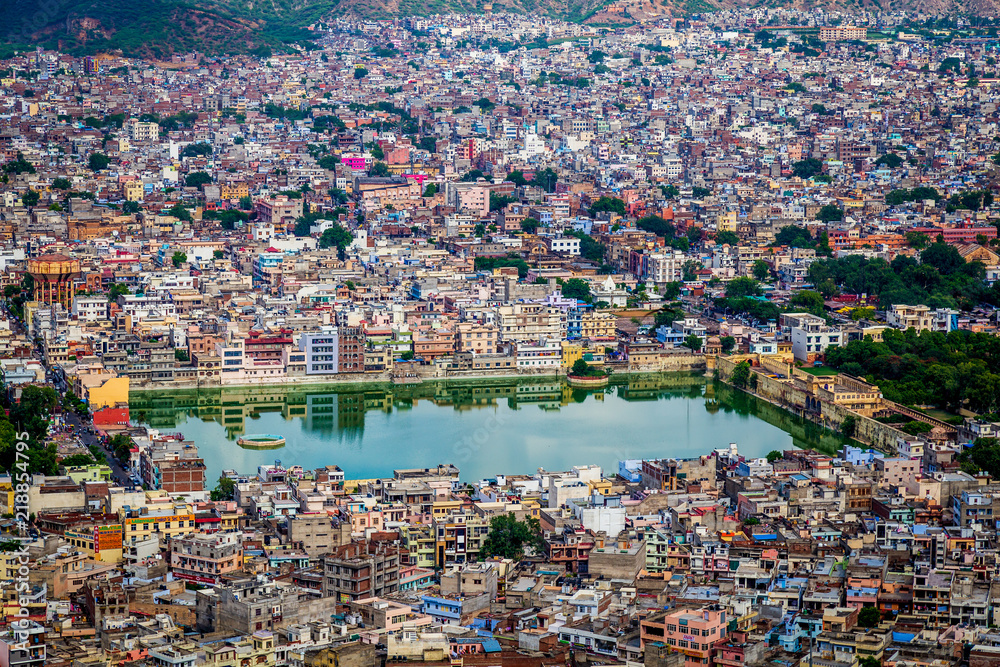 Panorama Jaipur vue bâtiments architecture lac