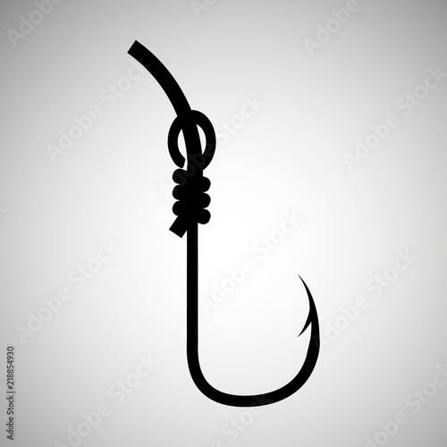 Icon symbol of a hook. Fishhook. Fishing equipment. Silhouette symbol. Vector element isolated on light background.