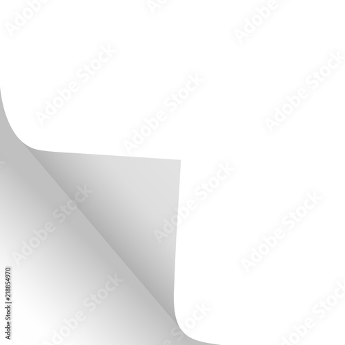 Scroll the page with a shadow on a blank sheet of paper from the left edge at the bottom. White paper sticker. Vector illustrations for advertising message, design and business projects.
