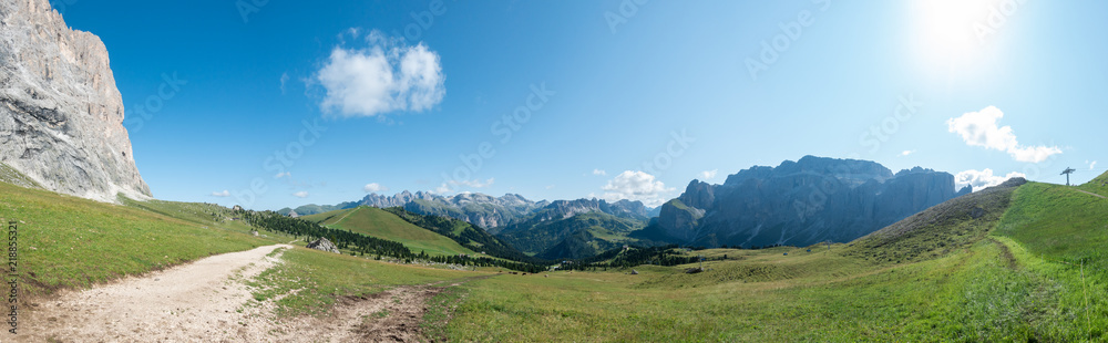 Beautiful panoramic landscape with Sella Group mountains