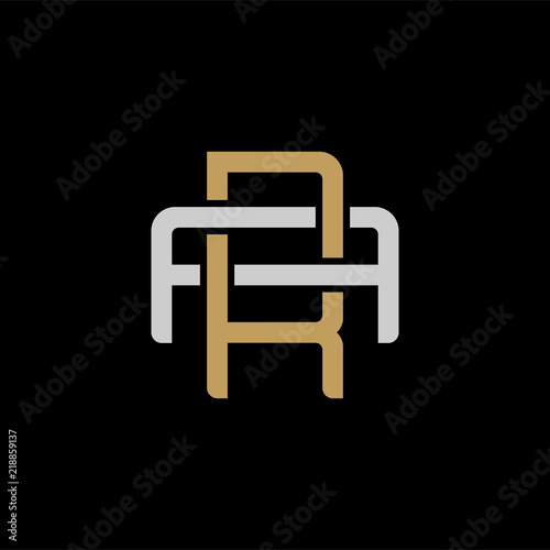Initial letter A and R, AR, RA, overlapping interlock logo, monogram line art style, silver gold on black background