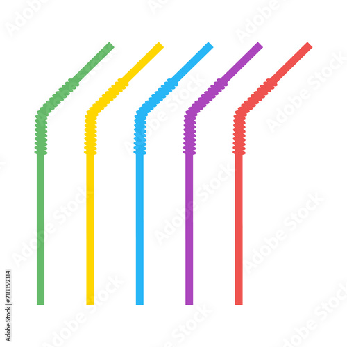 Colored plastic  corrugated  curved straws for drinking liquids. Vector design elements isolated on light background.