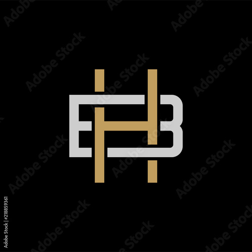 Initial letter B and H, BH, HB, overlapping interlock logo, monogram line art style, silver gold on black background