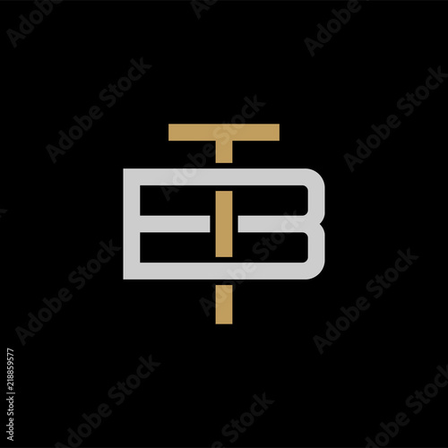 Initial letter B and T, BT, TB, overlapping interlock logo, monogram line art style, silver gold on black background