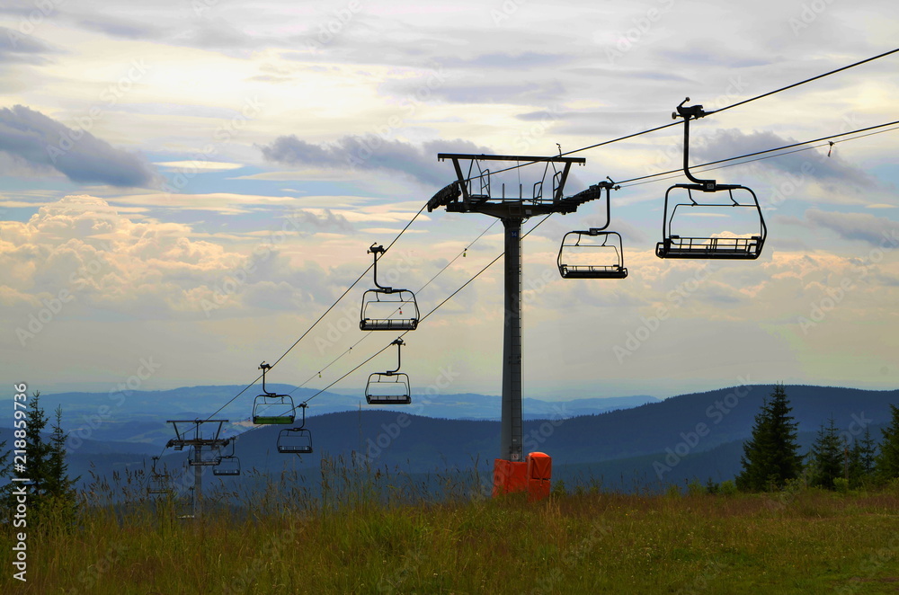 Ski lifts leading to the top of the mountain