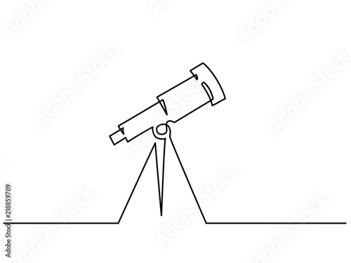 Continuous one line drawing. School Telescope icon. Vector illustration