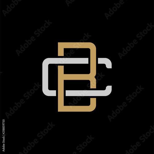 Initial letter C and B, CB, BC, overlapping interlock logo, monogram line art style, silver gold on black background
