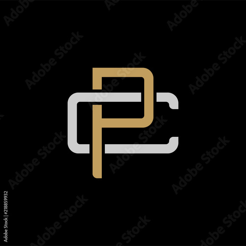 Initial letter C and P, CP, PC, overlapping interlock logo, monogram line art style, silver gold on black background