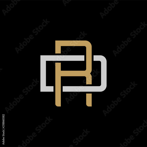 Initial letter D and R, DR, RD, overlapping interlock logo, monogram line art style, silver gold on black background
