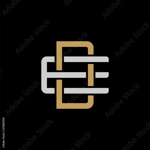 Initial letter E and D, ED, DE, overlapping interlock logo, monogram line art style, silver gold on black background