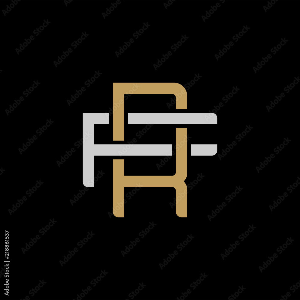Initial letter F and R, FR, RF, overlapping interlock logo, monogram line art style, silver gold on black background Initial letter F and R, FR, RF, overlapping interlock logo, monogram line art style, silver gold on black background
