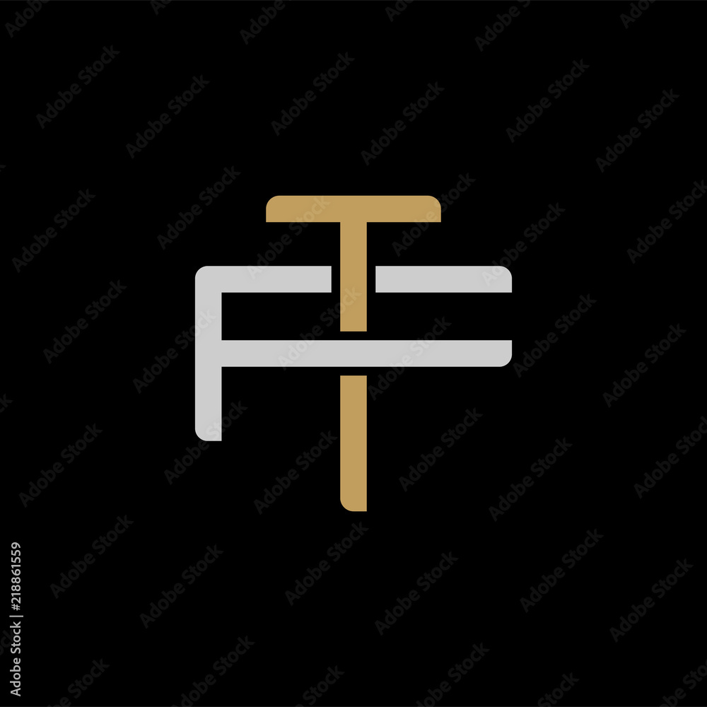 Initial letter F and T, FT, TF, overlapping interlock logo, monogram line art style, silver gold on black background Initial letter F and T, FT, TF, overlapping interlock logo, monogram line art style, silver gold on black background