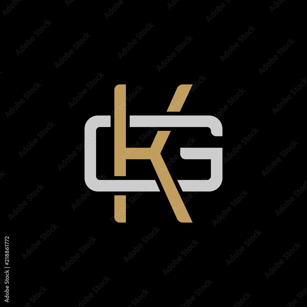 Initial letter G and K, GK, KG, overlapping interlock logo, monogram line art style, silver gold on black background Initial letter G and K, GK, KG, overlapping interlock logo, monogram line art style, silver gold on black background