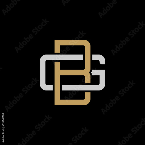 Initial letter G and B, GB, BG, overlapping interlock logo, monogram line art style, silver gold on black background photo