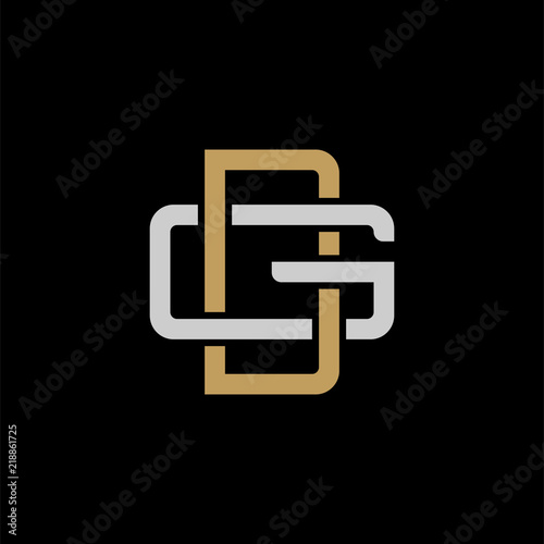 Initial letter G and D, GD, DG, overlapping interlock logo, monogram line art style, silver gold on black background
