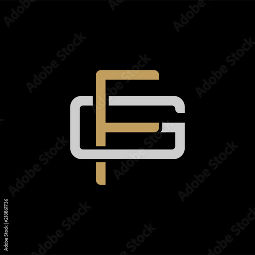 Initial letter G and F, GF, FG, overlapping interlock logo, monogram line art style, silver gold on black background