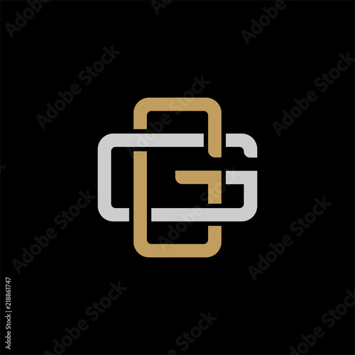 Initial letter G and G, GG, overlapping interlock logo, monogram line art style, silver gold on black background