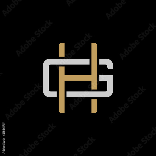 Initial letter G and H, GH, HG, overlapping interlock logo, monogram line art style, silver gold on black background photo