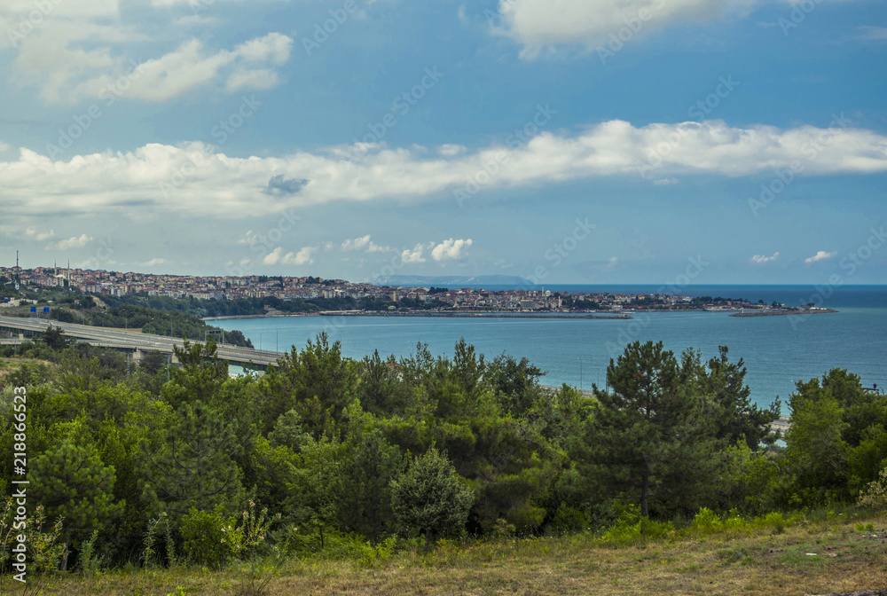 sea, water, landscape, sky, lake, nature, beach, coast, island, blue, view, ocean, clouds, summer, mountain, river, travel, coastline, panorama, bay, mountains, vacation, europe, panoramic, boat, shed