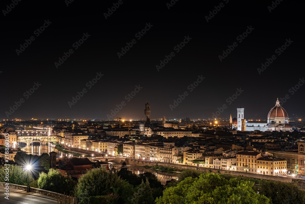 Night view from above of the city of Florence
