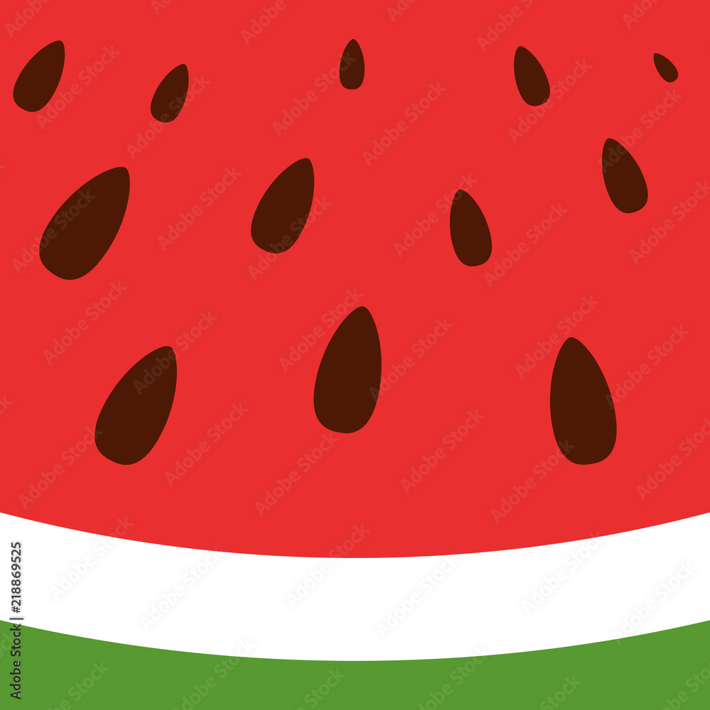 Obraz premium Fresh red watermelon with black seeds. Sweet watermelon pattern. Tropic background. Vector Illustration