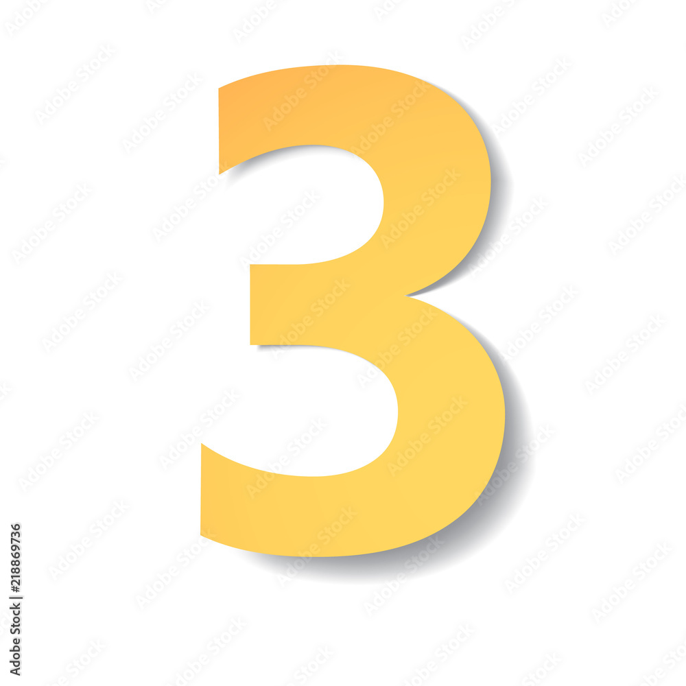 yellow-gold number 3 carved from paper with soft shadow.Vector origami yellow-gold number 3 carved from paper with soft shadow.Vector origami