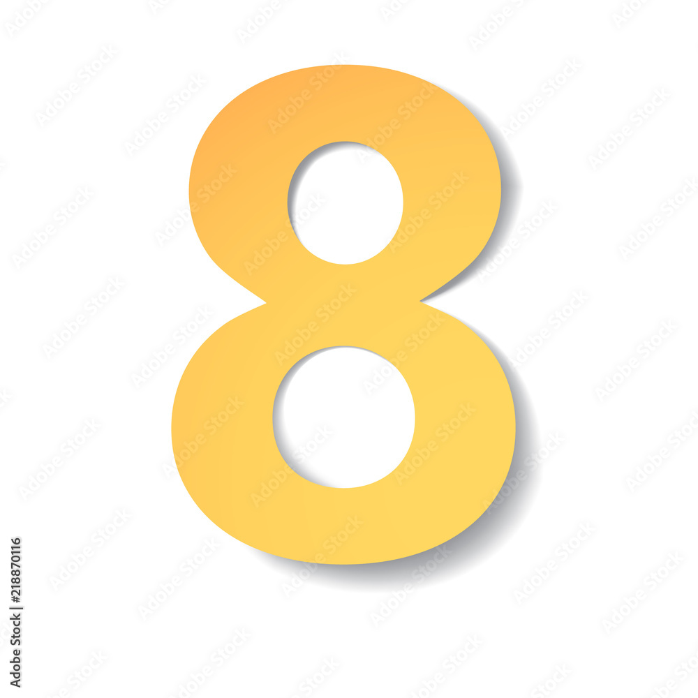 yellow-gold number 8 carved from paper with soft shadow.Vector origami yellow-gold number 8 carved from paper with soft shadow.Vector origami