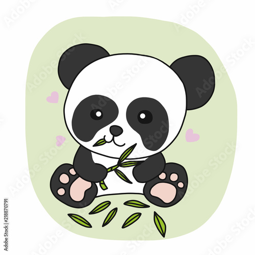 Fototapeta Naklejka Na Ścianę i Meble -  Cute panda eating leaf cartoon vector illustration doodle style