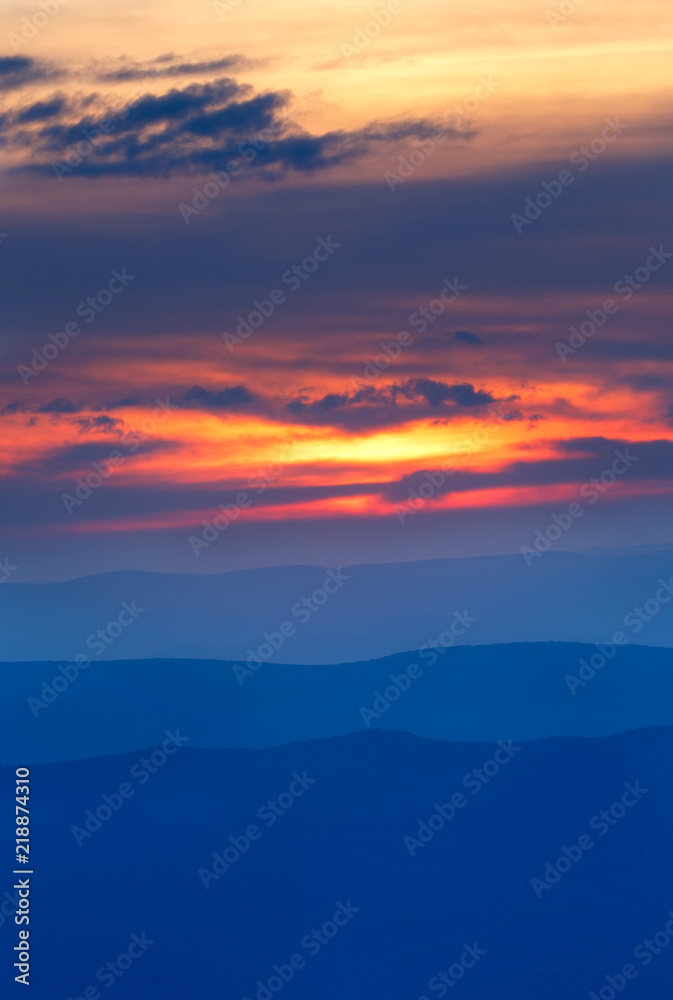 Sunset on Blue Ridge Mountains in VA USA